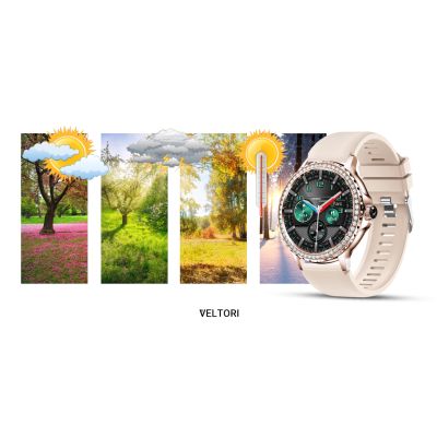 23. Smartwatch Damski VELTORI VT320-1 Złota Bransoleta + Różowy Pasek Silikonowy