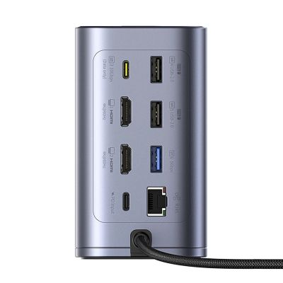 2. Stacja dokująca Baseus NU1 Air Spacemate hub 12w1 USB-C - 2xHDMI 4K@60Hz 2xUSB-C 10Gb/s 2xUSB-A 5Gb/s 2xUSB-A (480Mb/s) RJ45 SD/microSD 3.0 USB-C (PD) - szara