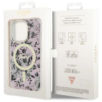 8. Etui Guess Flower MagSafe na iPhone 14 Pro - różowe