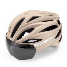 Kask rowerowy Rockbros z szybką, odpinane okulary z ochroną UV, unisex - brązowy