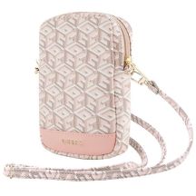 Torebka Guess Zip GCube Bottom Stripe na telefon - różowa