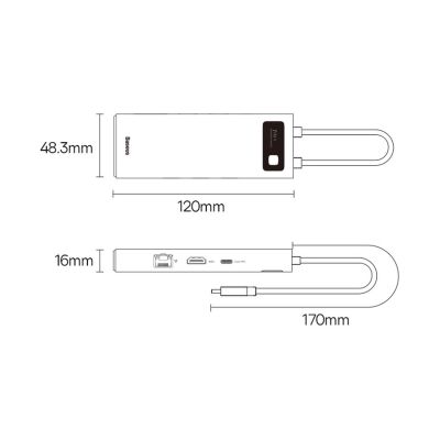26. Baseus Metal Gleam Series stacja dokująca HUB 7 w 1 USB Typ C - 1 x HDMI / 1 x VGA / 3 x USB 3.2 Gen. 1 / 1 x Power Delivery / 1 x RJ-45 Ethernet szary (WKWG040013)