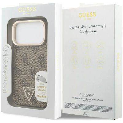 8. Etui Guess 4G PU Triangle Logo & Stand Camera Magsafe na iPhone 18 Pro Max / 17 Pro Max - brązowe