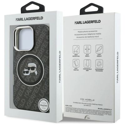 8. Etui Karl Lagerfeld IML Glitter Karl & Choupette Heads Logo MagSafe na iPhone 16 Pro Max - czarne