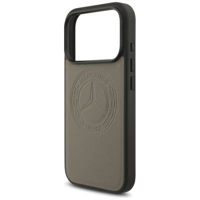 6. Etui Mercedes Leather Vintage Logo MagSafe na iPhone 17 Pro - beżowe