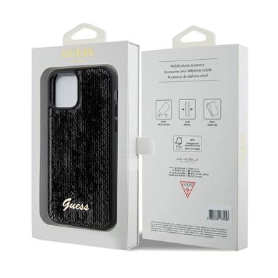 8. Etui Guess Sequin Script Metal na iPhone 12/12 Pro - czarne