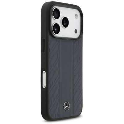 4. Etui Mercedes Leather Laurel Leaves Stripes MagSafe na iPhone 17 Pro - niebieskie