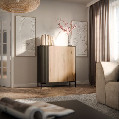 3. Komoda MERCI 100x40x129 czarny/dąb artisan