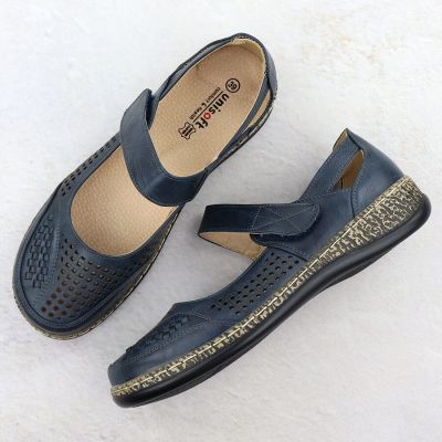 4. Półbuty damskie na rzep ażurowe granatowe Unisoft 7026