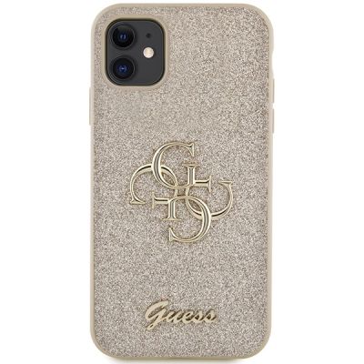 3. Etui Guess Glitter Script Big 4G na iPhone 11 / Xr - złote