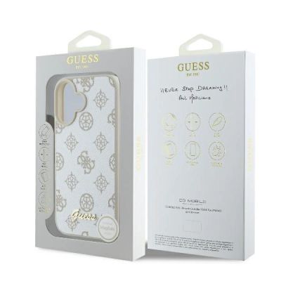 8. Etui Guess Peony Script Logo MagSafe na iPhone 16 - białe