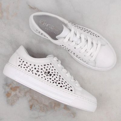 35. Skórzane komfortowe buty Rieker W RKR641 białe