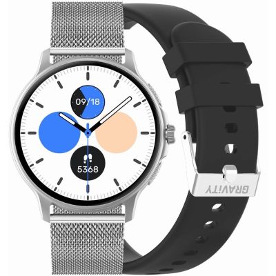 Smartwatch Damski GRAVITY GT12-7 Czarny Pasek Silikonowy + Srebrna Bransoleta