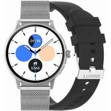 Smartwatch Damski GRAVITY GT12-7 Czarny Pasek Silikonowy + Srebrna Bransoleta