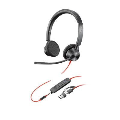 207. Słuchawki Poly Blackwire 3325 Stereo MS Teams Certified USB-C Headset +3.5mm Plug +USB-C/A Adapter 8X222AA