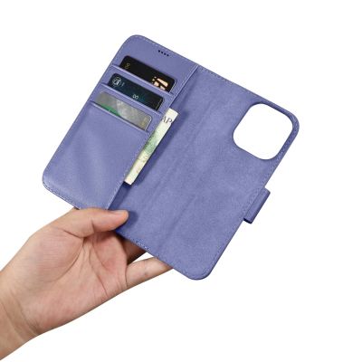 14. iCarer Wallet Case 2in1 etui iPhone 14 Pro skórzany pokrowiec z klapką Anti-RFID jasnofioletowy (WMI14220726-LP)