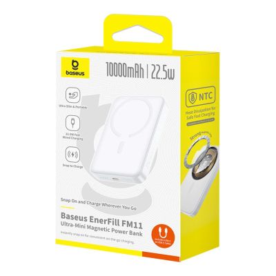 6. Powerbank Baseus EnerFill FM11 Ultra-Mini 10000mAh 22,5W kompatybilny z MagSafe z kablem Baseus Simple USB-C 20V/3A 30cm - biały