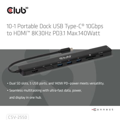 7. Stacja dokująca NB ACC 10w1 USB-C 140W CSV-2550 CLUB3D