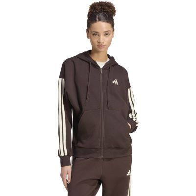 Bluza damska adidas Essentials 3-Stripes Full-Zip Fleece Hoodie brązowa KX0784