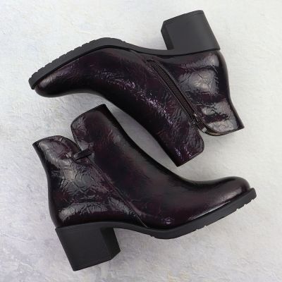 4. Botki lakierowane na klocku damskie burgund M.Daszyński  SA128-61