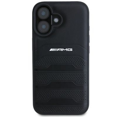 3. Etui AMG Leather Debossed Lines Black Logo na iPhone 16 - czarne