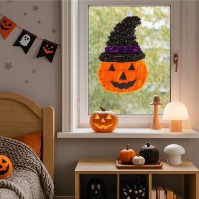 5. FIGURKA DEKORACYJNA DYNIA 35CM HALLOWEEN FIOLETOWY PASEK