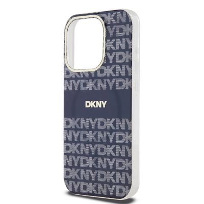 6. Etui DKNY IML Mono & Stripe MagSafe na iPhone 15 Pro - niebieskie