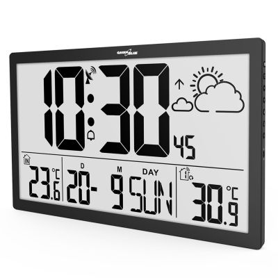 32. GREENBLUE ZEGAR ŚCIENNY LCD BARDZO DUŻY, TEMPERATURA, DATA GB218