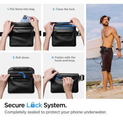 7. Torba Spigen Aqua Shield A621 wodoodporna biodrowa + etui unoszące się na wodzie - czarne