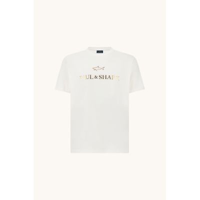 2. Paul&Shark T-shirt bawełniany męski biało-złoty 99311007-10E - klasyczny krój, logo
