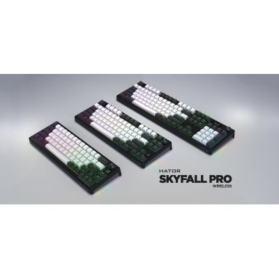 7. HATOR Skyfall Pro Wireless 65 klawiatura Gaming USB + RF Wireless + Bluetooth QWERTY US English Czarny, Szary