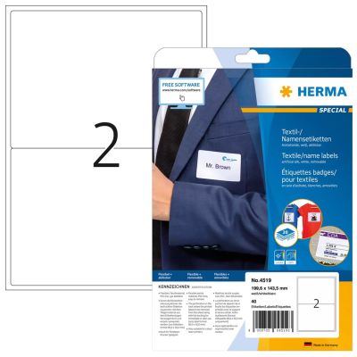 2. HERMA Textil/Namensetiketten A4 199,6x143,5mm weiĂź 40St.
