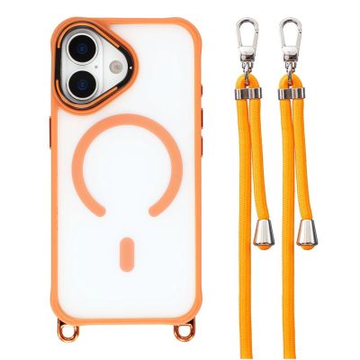Etui na iPhone 17 z regulowaną smyczą Crossbody oraz ramką aparatu pełniącą funkcję podstawki kompatybilne z MagSafe - pomarańczowe