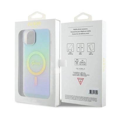 8. Etui Guess IML Iridescent MagSafe do iPhone 15 Plus - turkusowe