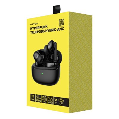5. HATOR Hyperpunk Truepods Hybrid ANC Zestaw słuchawkowy True Wireless Stereo (TWS) Douszny Połączenia/muzyka Bluetooth Czarny