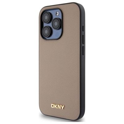 2. Etui DKNY Grained Metal Logo MagSafe na iPhone 15 Pro Max - beżowe