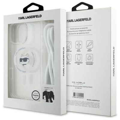7. Etui Karl Lagerfeld IML Choupette Head & Cord Magsafe na iPhone 16 Pro - przezroczysty