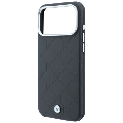 6. Etui BMW Sign Deboss Quilted Metal Logo MagSafe na iPhone 18 Pro / 17 Pro - ciemnoszare