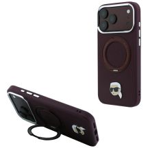 Etui Karl Lagerfeld with Ring Stand 360 Karl Head Pin MagSafe na iPhone 18 Pro / 17 Pro - burgundowe