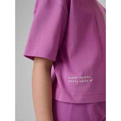 4. T-shirt loose z nadrukiem dziewczęc 4F 4FJRSS26TTSHF3827-51S