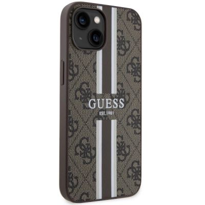 4. Etui Guess 4G Printed Stripes MagSafe na iPhone 14 - brązowe
