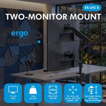 ERGO OFFICE UCHWYT / WIESZAK NA 2 MONITORY, SPRĘŻYNA GAZOWA, 17"-32", 1-10KG, CZARNY MAT, ER-692 B