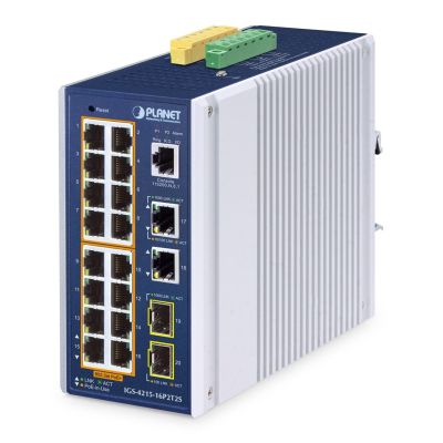 PLANET IP30 Industrial L2/L4 16-Port Zarządzany L2/L4 Gigabit Ethernet (10/100/1000) Obsługa PoE Aluminium, Niebieski