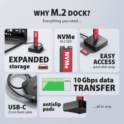 3. Axagon ADSA-M2C11L stacja dokująca do dysków twardych USB 3.2 Gen 2 (3.1 Gen 2) Type-C Czarny