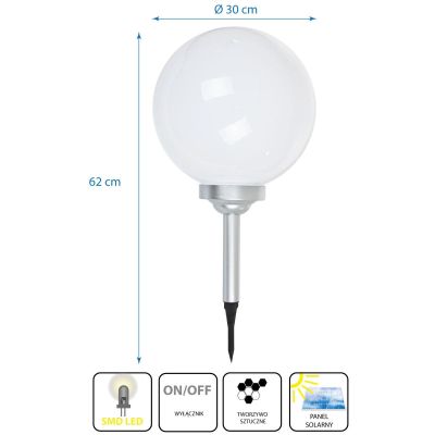 14. LAMPA SOLARNA KULA MLECZNA 30x62CM