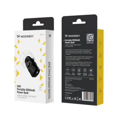 14. Mini powerbank Wozinsky WF16-YLS 5000mAh 15W Lightning z wbudowanym kablem USB-C i ładowarką do Apple Watch - czarny