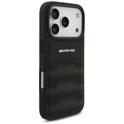 4. Etui Mercedes AMG Leather Debossed Lines Logo na iPhone 18 Pro / 17 Pro - czarne