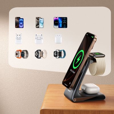 7. Ładowarka bezprzewodowa Joyroom JR-W15 3 w 1 stacja ładująca z MagSafe - czarna