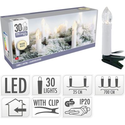 14. LAMPKI CHOINKOWE ŁAŃCUCH ŚWIETLNY ŚWIECZKI 30 LED CIEPŁY BIAŁY