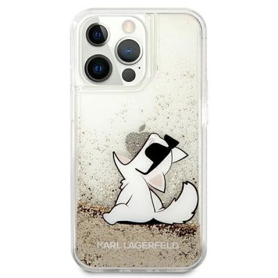 3. Etui Karl Lagerfeld Liquid Glitter Choupette Fun na iPhone 13 / 13 Pro - przezroczysto-złote